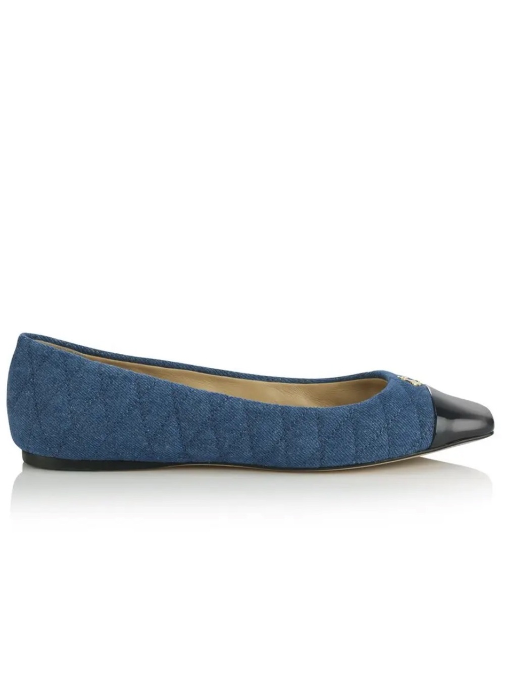 Jimmy Choo Leni Quilted Denim Patent Cap Toe Ballet Flats 39.5